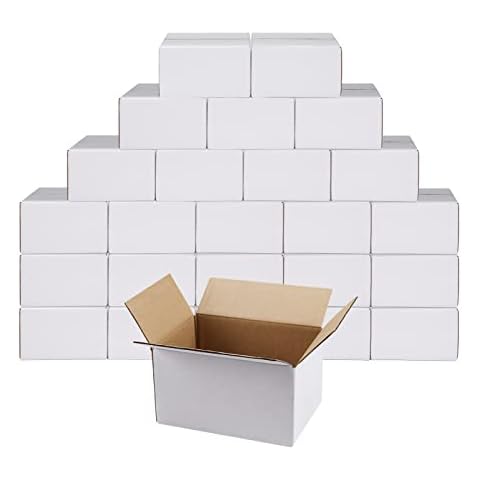 Hoikwo 7x5x4 Inches Small White Shipping Boxes Set of 25, Sturdy Cardboard Boxes for Packaging Small Business Cover