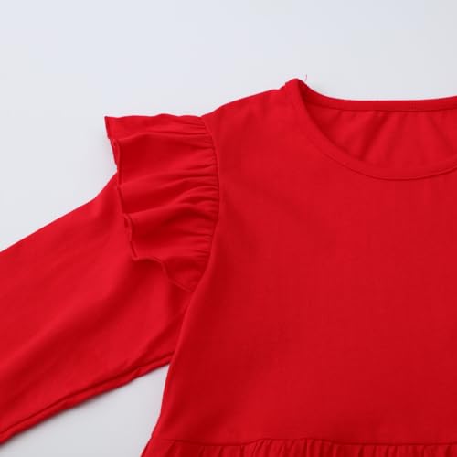 Image of Girl Long Sleeve Dress Ruffle Rainbow Color Block Cotton Casual Tiered Pleated Twirly Dress