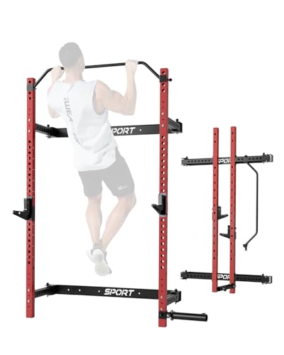Folding Squat Rack Wall Mounted for Home Gym Garage, 1000 Pounds Capacity, 2.36' x 2.36' Power Rack...