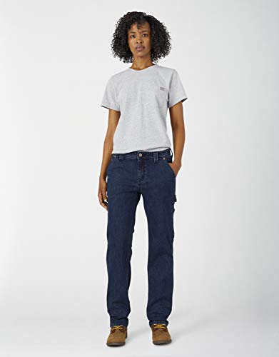 Dickies Women's Denim Straight Carpenter Pant, Dark Stone Wash, 10 Rg #TOP2