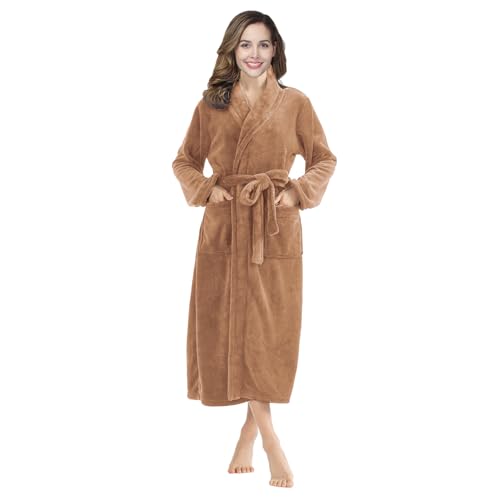 Image of RONGTAI Womens Bathrobe Ladies Fleece Plush Warm Long Robes Fleece Nightgown Sleepwear