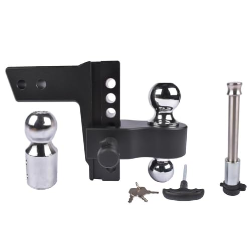 AP03 Black Adjustable Trailer Hitch 2.5 Inch Receiver 6 Inch Drop Rise Heavy Duty Aluminum Drop Hitch 18500 LBS GTW Compatible With Automotive Vehicle Models For Part Number AP03