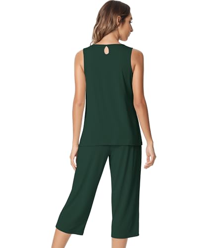 Image of NACHILA Pajamas for Women-Viscose Made from Bamboo, Sleeveless Pjs Tank Top Capri Pants Pajama Sets Cooling Sleepwear