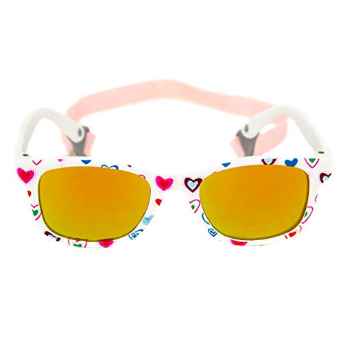 Baby Solo Babyfarer Baby Sunglasses Safe, Soft, Adjustable and Adorable 0-24 Months (0-24 months, Cutie Pink Heart Frame w/Rose Gold Mirror Lens)