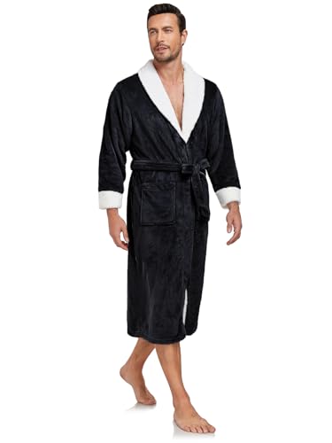 RONGTAI Men's Plush Long Bathrobe, Soft and Warm, Full Length, Shawl Collar, Fleece3