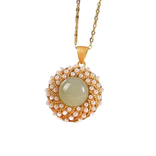 Pendentif en jade de Hetian gris et argent S925 style rétro luxe