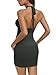 REORIA Women's Sexy Mini Dress Halter Sleeveless Backless Bodycon Criss Cross Ruched Short Dresses Party Night Club Outfits Thyme Medium