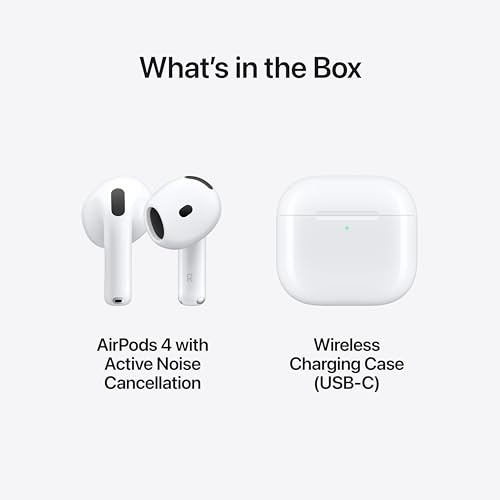 Image of Apple AirPods 4 Wireless Earbuds, Bluetooth Headphones, with Active Noise Cancellation, Adaptive Audio, Transparency Mode, Personalized Spatial Audio, USB-C Charging Case with AppleCare+ (2 Years)