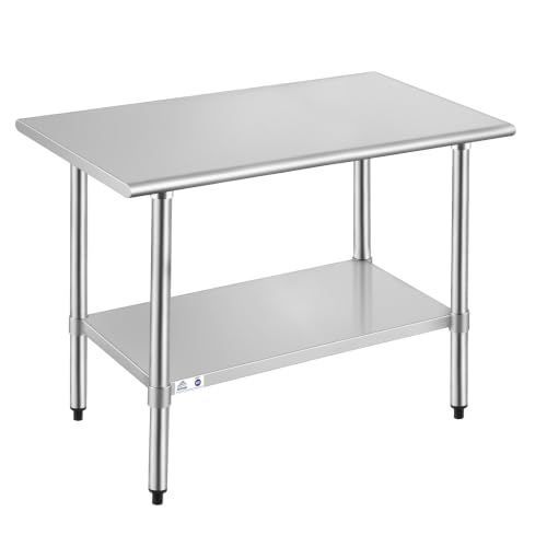 Image of ROCKPOINT Stainless Steel Table for Prep & Work 24x48 Inches, NSF Metal Commercial Kitchen Heavy Duty Table with Adjustable Under Shelf and Table Foot for Restaurant, Home and Hotel