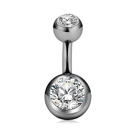 CIZME Titanium Short Belly Button Ring 6mm Internal Thread 14G Navel Bars with Crystal Piercing Cover