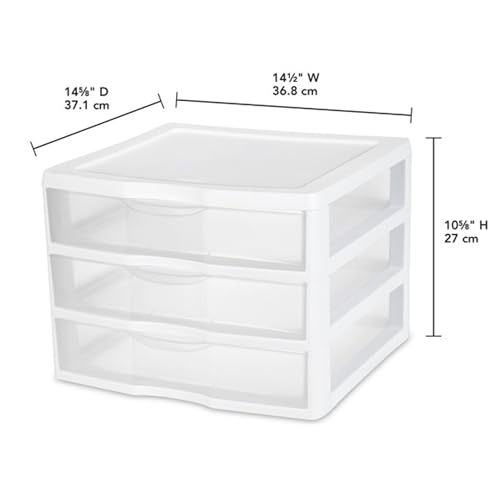 Sterilite 20938003 Wide 3 Drawer Unit White Frame with Clear Drawers (White) Pack of 3