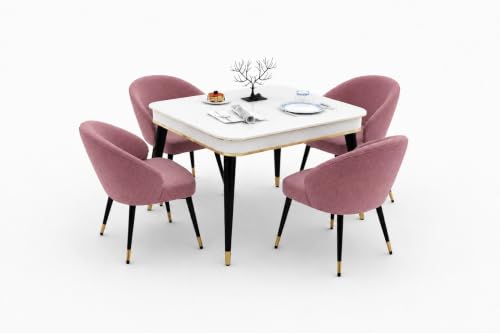 Image of WOODEN SPACE 4 Seater Wooden Dining Table Set | Urban Marble Top Dining Table with Chairs for Dining Room & Kitchen (Modern Classic Pink) (42 x 42 x 30 inch)