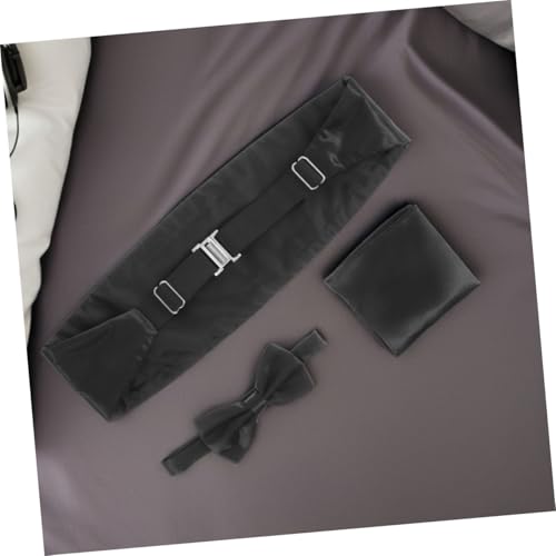 Set hombre 6 piezas cummerbund con moño y pañuelo negro miniatura 5
