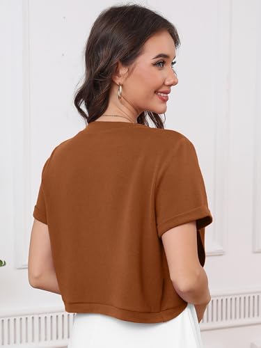 Image of Heymoments Women's Short Sleeve Bolero Shrugs Lightweight V-Neck Open Front Cropped Cardigan (S-2XL)
