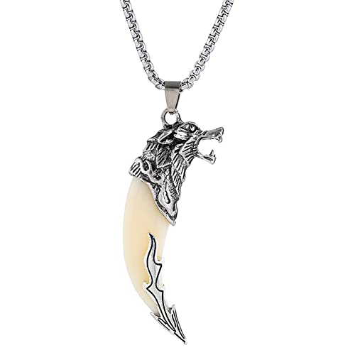 Mens Wolf Head Tooth Necklace Pendant for Women Personalized Wolf