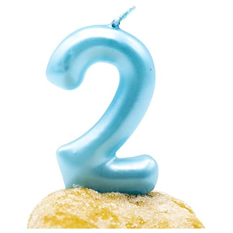 CABLEPELADO - Vela cumpleaños - sin toxicos - sin humo - Numero de Tarta - fácil colocación - Número 2 - Azul claro Cover