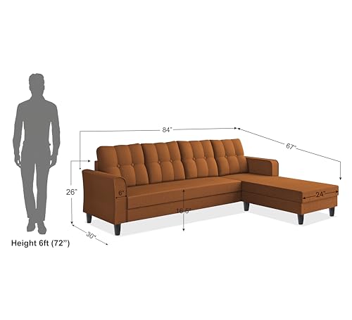 Image of Adorn India Maddox Tufted L Shape 5 Seater Sofa Set RHS (Rust) (3 Year Warranty)
