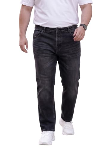 Image of Style Quotient Men Plus Size Black Tapered Fit Mid Rise Stretchable Jeans