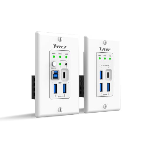 Image of OREI USB 3.2 Wall Plate Over Ethernet HDbaseT Cat6 Extender LAN Upto 330 Feet - Dual Host Extends USB-C /USB-B Signal Over Ethernet - Power Over Cable