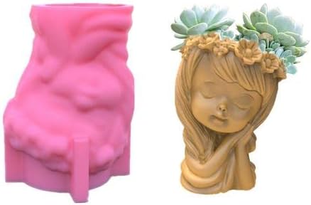 Miniatura 6 de Macetas de silicona para suculentas, maceta 3D para niña durmiente, moldes de fundición de hormigón para bricolaje, jardinería, manualidades,