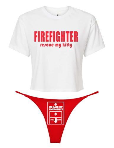 NE Beauty Fire Fighter Costume For Women Thong and Crop Set Medium Red