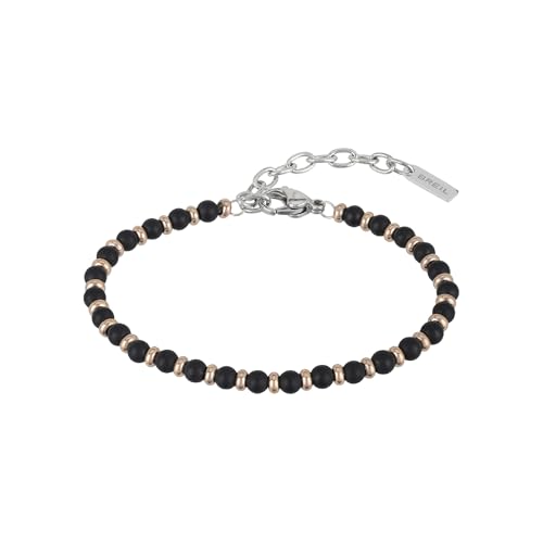Breil, Collezione Black Onyx, Bracciale Uomo di Ispirazione Nautica, con Sfere in Onice Nero e Acciaio IP Rose, Pratica Chiusura a Moschettone, Dimensioni 17,5-22,5 cm, Nero e Rose Gold