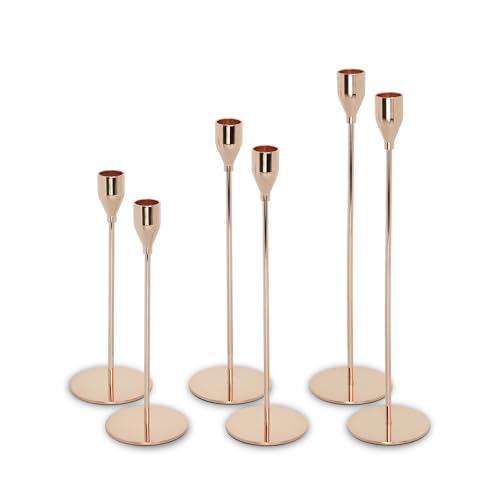 Foryoudecor Tall Candlestick Holders Set of 6, Rose Golden Taper