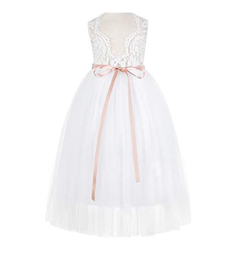 ekidsbridal Scalloped Lace Back Junior Flower Girl Dresses Holy Christening Gown 207R2 M