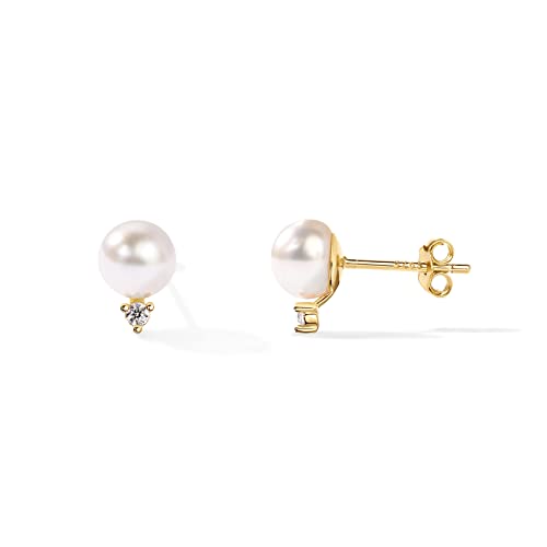PAVOI 18K Gold Plated 925 Sterling Silver Post Cubic Zirconia | AAA+ Quality Handpicked Freshwater Cultured Stud Button Pearl Earrings