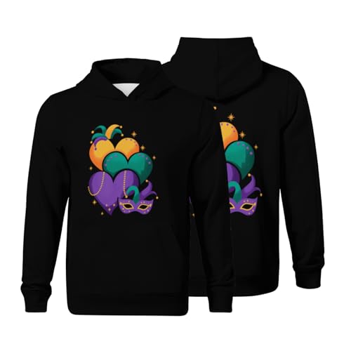 Kids Retro Mardi Gras Hearts Vintage Boys Girls Lightweight Kangaroo Pocket Fleece Hoodies