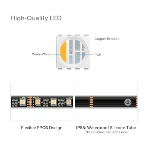 Image of BTF-LIGHTING RGBW LED Strip IP68 Waterproof Warm White DC12V 16.4FT 300LED