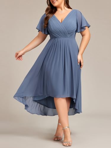 Image of Ever-Pretty Plus Women's Chiffon Midi Plus Size Formal Wedding Guest Dress