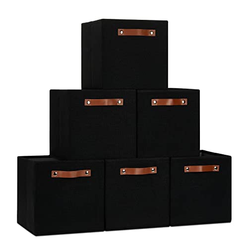 Ecegeva Storage Bins, Cube Storage Bin With Leather Handles For Shelves, Collapsible Storage Bins For Bedroom, Storage Bins 11X11 For Toys, Decorative Storage Bins For Closet Storage(Black,6 Pack) #TOP1