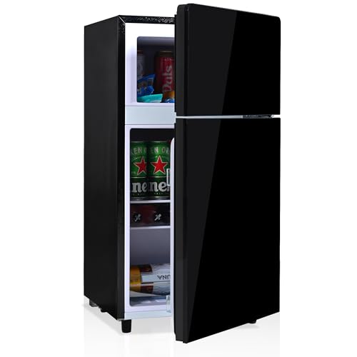 kozamas Mini nevera con congelador y puerta de cristal negro de 72 l – Funcionamiento ultra silencioso (39 dB) con control de temperatura de 7 niveles – Ideal para oficina, cocina y autocaravana