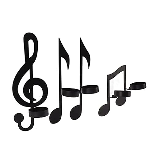 Juego de 4 candelabros de pared con símbolos musicales, portavelas de hierro negro, portavelas para hogar, oficina, aula | Ya disponible en tu tienda friki favorita! En mundofriki.es!