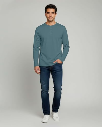 Image of Real Essentials 3 Pack: Mens Casual Long & Short Sleeve Cotton Henley Lightweight Button T-Shirt, Long Sleeve - Set