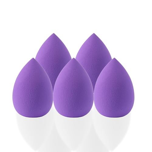 G4GADGET 5 PCS Purple Makeup Sponges Non-Latex Foundation Soft Makeup Sponge Set for Liquid Cream and Powder Wet & Dry Use Flawless Application for All Skin Types