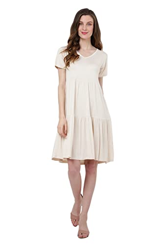 Image of Miss Lavish London Women's V Neck Tiered Summer Dress Casual Short Sleeve Swing T Shirt Mini Dresses