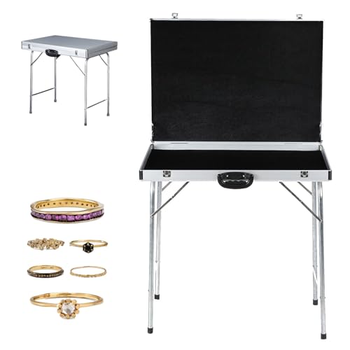 Vitrina de joyería, soporte plegable portátil, estante de aluminio con cerradura para collares y anillos, ideal para exhibición al aire libre