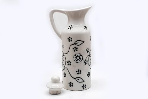 Dispensador de aceite de cerámica, pulverizador de aceite, recipiente de aceite, con tapa, botella de aceite, almacenamiento de aceite de cocina, vinagre y otros líquidos de color blanco, 300 ml