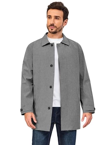 Image of Little Donkey Andy Men's Waterproof Mid-Length Trench Coat, Lightweight Long Rain Coat, Single Breasted Overcoat