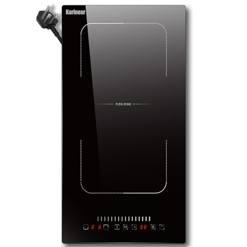 Karinear Plug in Induction Hob with Flex Zone 13Amp 2800W 2 Ring Electric Hob 30cm with 99 Min Timer Safe Lock Black 13AMP