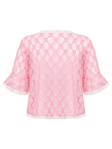 Jhaoyu Girls Ruffle Sleeve Floral Lace Bolero Shrug Wedding Flower Girls Dress Cover Up Cardigan2