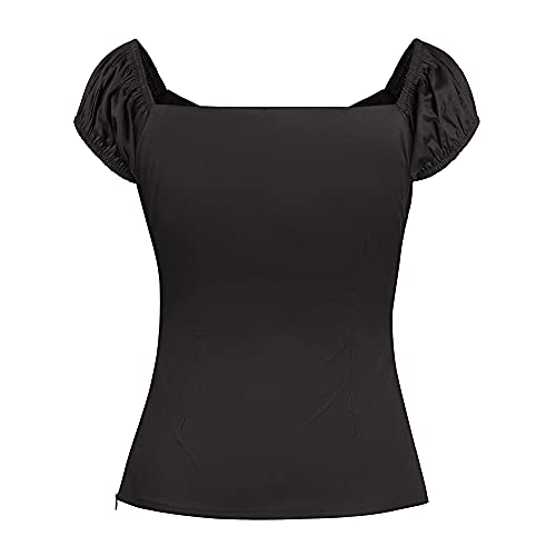Image of YARN & INK Women's Rockabilly Tops 1950s Pinup Shirt Casual Off Shoulder Vintage Blouse