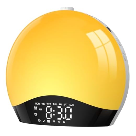 LIORQUE Tageslichtwecker Lichtwecker Sonnenaufgang Sonnenuntergang Simulation, Wecker mit Licht und Wake Up Light, Bluetooth, 18 Farben, 20 Helligkeitsstufen, 22 Klänge - Inklusive Netzadapter