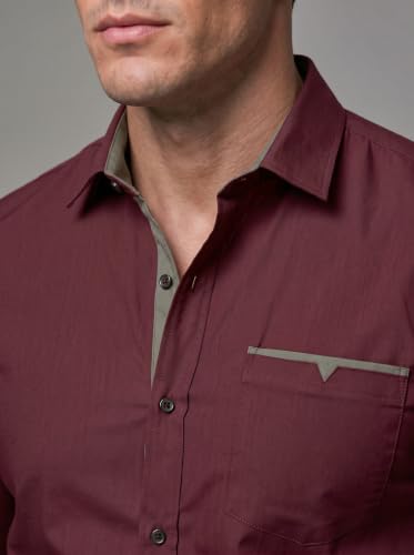 Image of Men's Cotton Blend Shirt with Solid Long Sleeves Spread Coller Neck Regular Fit Single Chest Pocket and Standard Length | Cotton Casual Shirt for Man