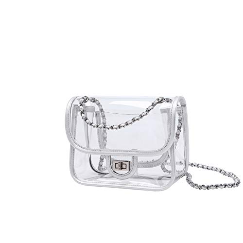 Image of Womens PVC Clear Purse Handbag with Chain Stadium Approved Clear Bag See Through Bag for Working and Concert