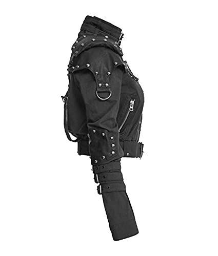 Ladies Military Vinatage Style Cropped Classic Black Faux Leather Jacket2