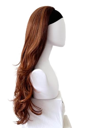 Postiche 3/4 ondulations longues Sasha rouge auburn blond extension cheveux volumineuse