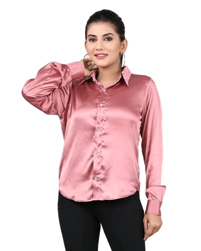 Image of Bowrain Satin Silk Fabric Spread Collar Full Sleeve Top Shirt for Women and Girl